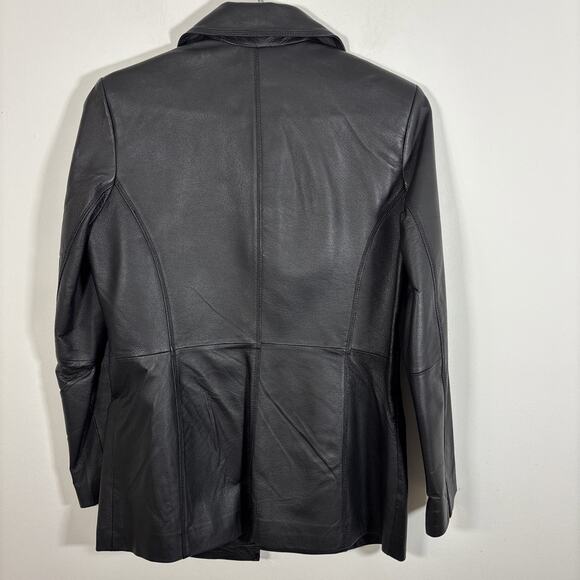 Worthington Womens Small Black Genuine Leather Jacket Button Front Slash Pockets - Picture 5 of 7